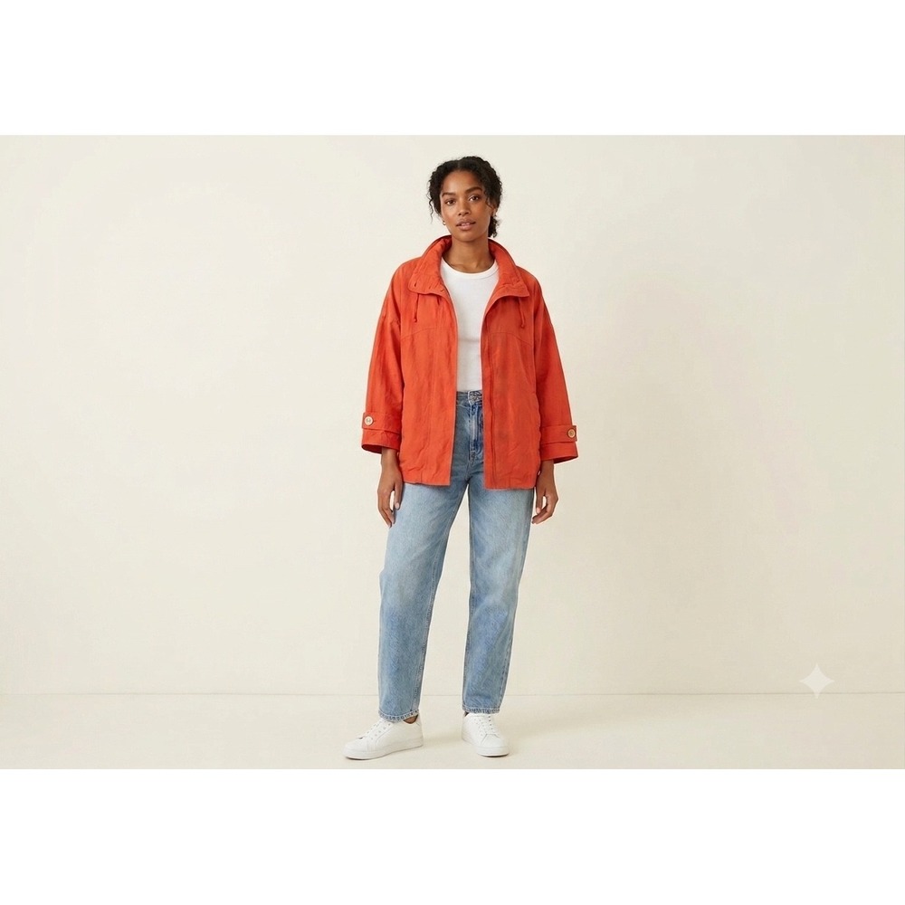 Vintage Ellen Tracy Linen Hooded Jacket‎ S Anorak Lagenlook Utility Coastal 90s